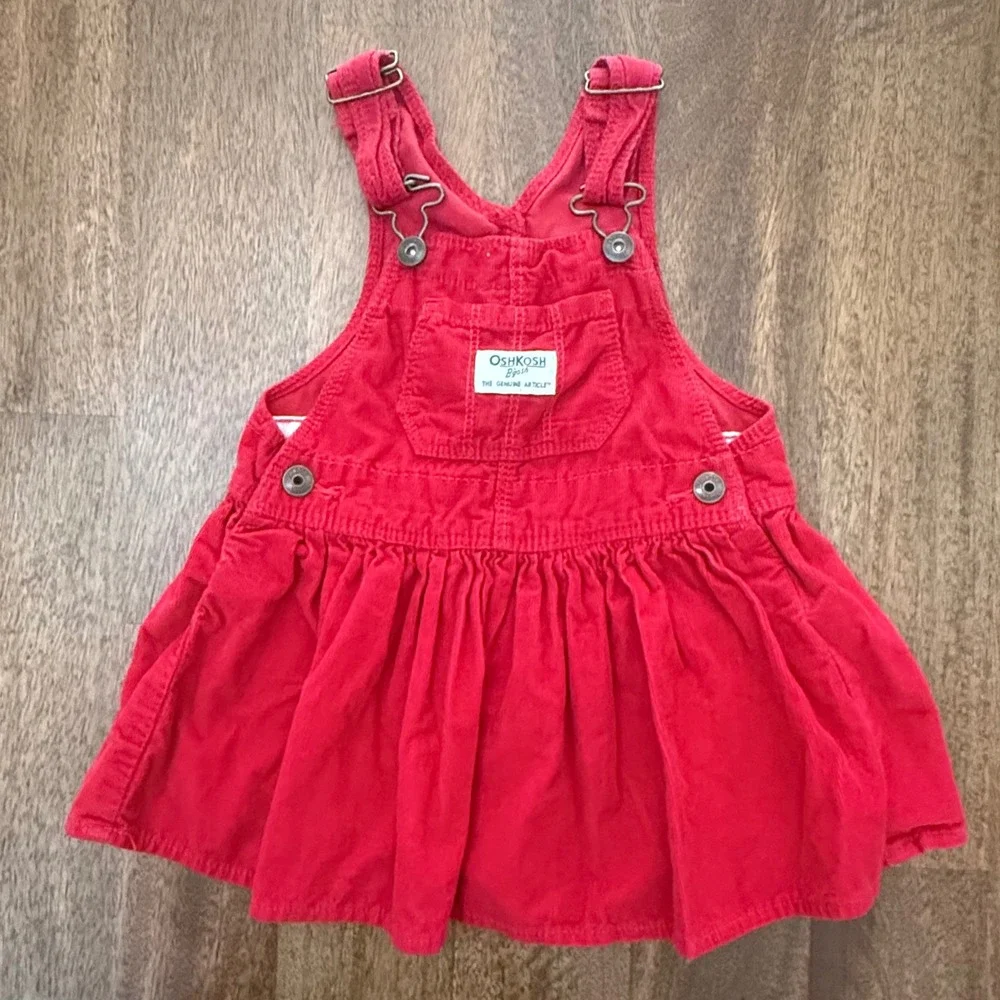 OshKosh Bgosh Red Corduroy Jumper Dress Baby Girls 18M Overall Skirt